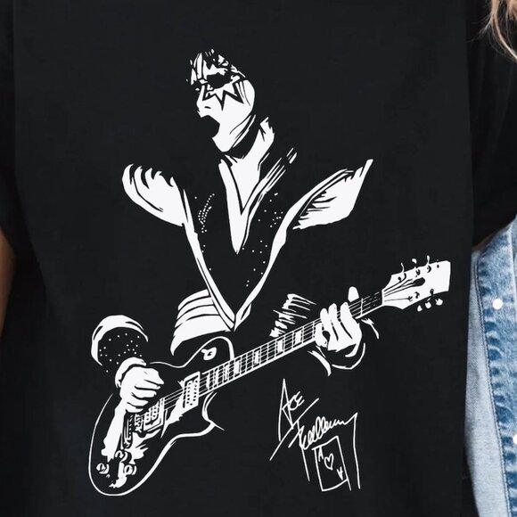 Ace Frehley Guitar Line Art Shirt Spaceman Sketch Signature Tee Iconic Rock 169 - Picture 2 of 5